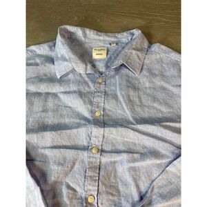 Baird McNutt Linen Murano Mens Blue Long Sleeve Button Down Shirt 2XT